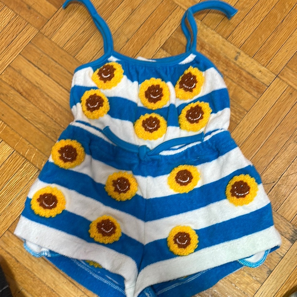 Stella McCartney Blue and White Jumpsuit with Sunflower Stripes